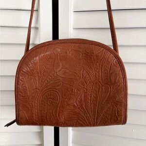 Margot Embossed Leather Cognac Brown Crossbody Bag